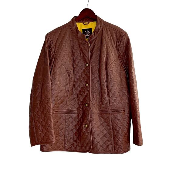 Isaac Mizrahi Live Women’s 2X Quilted Leather Jacket Brown Genuine Leather - Picture 2 of 6